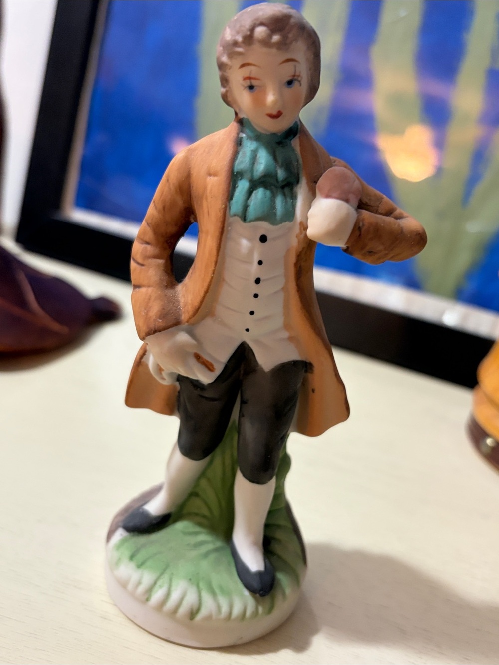 Vintage Porcelain Victorian Gentleman Figurine Brown and Green 6”